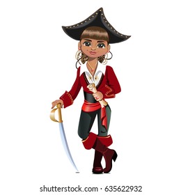 Pretty girl pirate. Vector illustration.