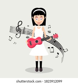Pretty Girl Playing Ukulele - Vector