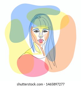 Pretty girl portrait continuous one line vector illustration