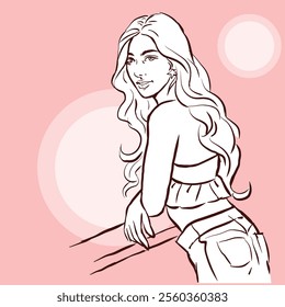 A pretty girl posing vector for card, decoration, illustration