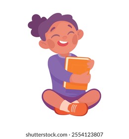 Pretty Girl Reading Book Engaged in Recreation Activity Vector Illustration