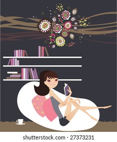 pretty girl reading book and enjoying coffee