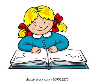 Pretty girl reading a book. Vector illustration