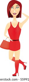 Pretty girl in red dress with purse
