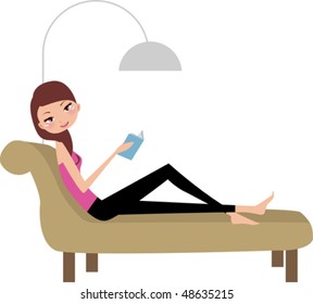 pretty girl relaxing and reading book at home