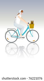 pretty girl rides bicycle