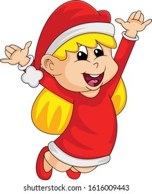 Pretty girl with santa claus outfit - Merry Christmas - cartoon vector illustration