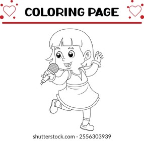 pretty girl is singing coloring page for kids