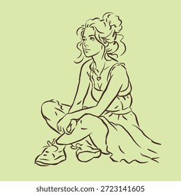 Una chica bonita sentada y posando Vector para la ilustración, tarjeta, decoración
