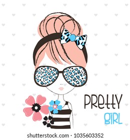 pretty girl with sunglasses vector illustration