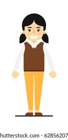 Pretty girl in sweater and pants isolated on white background vector illustration. People personage in flat design.