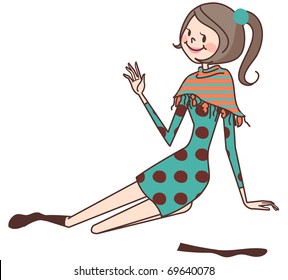 pretty girl taking off stocking