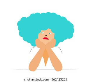 Pretty girl thinking and dreaming. Vector illustration cartoon style.