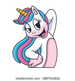Pretty Girl Unicorn Cartoon Vector Icon Illustration. Animal Love Icon Concept Isolated Premium Vector.