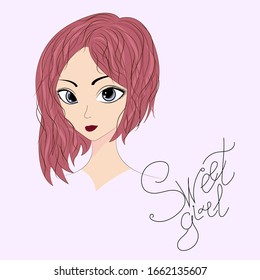 Pretty Girl. Vector illustration, can be used for print, for cards of International Women's Day or for day all lovers. Also can be used for decoration of invitations, greeting cards, banners.
