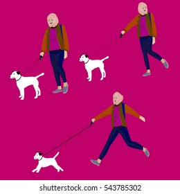 Pretty girl walking a dog. Vector illustration
