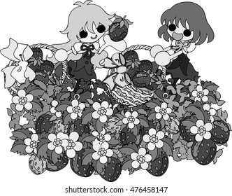 Pretty girls enjoying strawberry picking