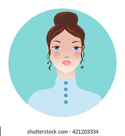 pretty girls face for avatar. Cute vector illustration. Cartoon portrait on oval background 