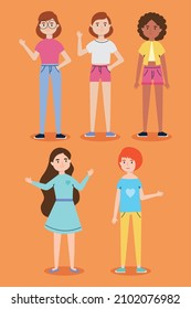 pretty girls icon set on orange background