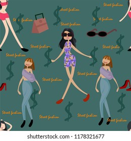Pretty girls seamless pattern