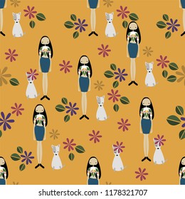 Pretty girls seamless pattern