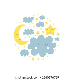 Pretty good night concept. Baby sleep design. Vector illustration. 
isolated.