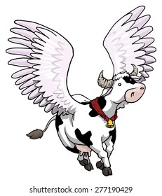 Pretty and gracious, Flying winged cow, vector illustration