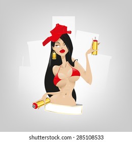 Pretty graffiti girl with spray. Vector illustration