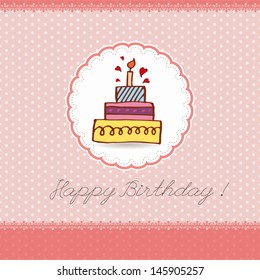 pretty greeting card with hand-drawn cake happy birthday