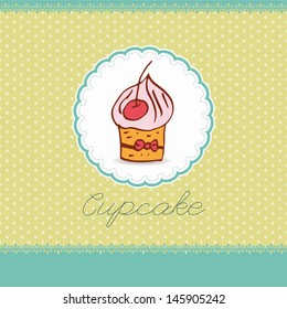 pretty greeting card with hand-drawn cupcake