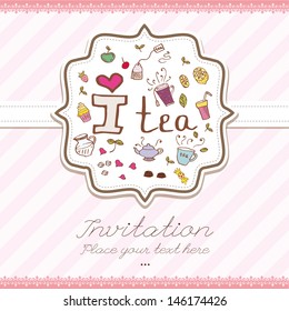 pretty greeting card with hand-drawn sweets i love tea