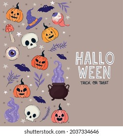 bonito afiche de halloween con artículos