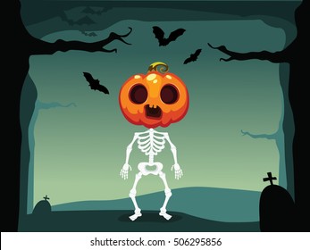 Pretty halloween skeleton with pumpkin 