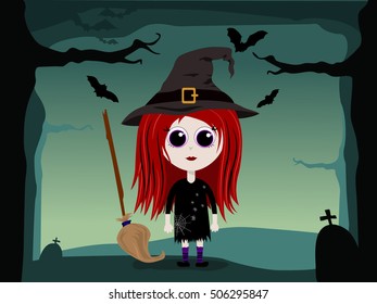Pretty halloween witch with a broom
