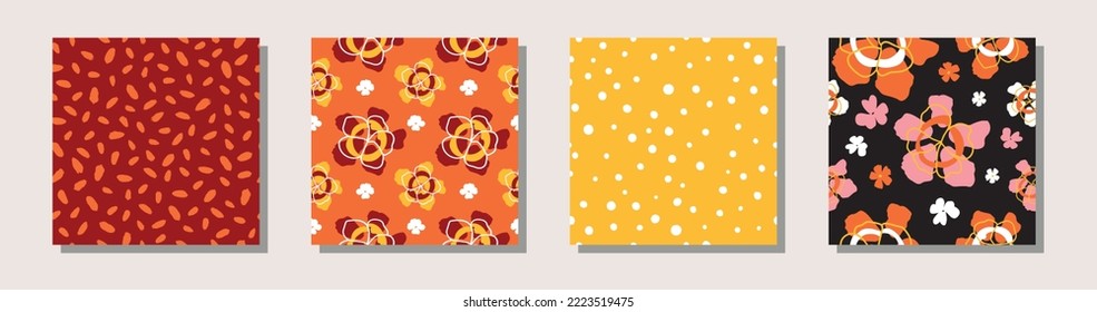 Pretty hand draw flower, polka, spot pattern set.