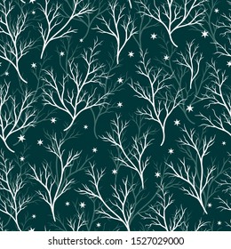 Pretty hand drawn branches seamless pattern, elegant leaves and trees, great  for textiles, backgrounds, banners, wallpapers, wrapping - vector surface design