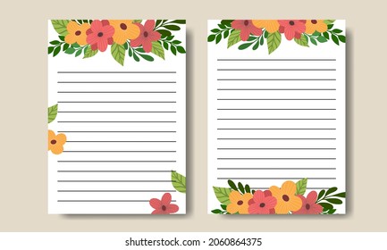 Pretty Hand Drawn Flowers Notes Template Printable