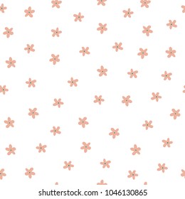 Pretty hand drawn seamless pattern with pink flowers. Cute floral background. Surface pattern design illustration.