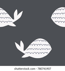 Pretty hand drawn seamless pattern with whale. Abstract scandinavian style vector image. Cute background 