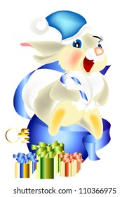 pretty hare for xmas card design. Fluffy cartoon hares