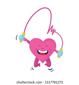 Pretty heart is jumping rope. Vector illustration. Emergency cardiology 