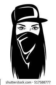 Pretty hip hop swag girl face. Vector Illustration