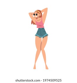 Pretty Hippie Woman Character, Girl Wearing Retro Style Clothing Happily Dancing at Disco Party Cartoon Vector Illustration