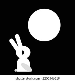 Pretty icon illustration of the monochromatic month and rabbit