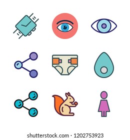 pretty icon set. vector set about pin, share, woman and eye icons set.