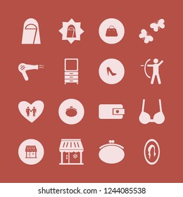 pretty icon. pretty vector icons set women shoes, hair dryer, archer and arab woman