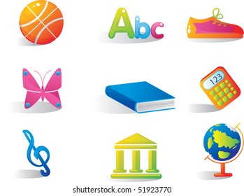 pretty icons of school disciplins and objects