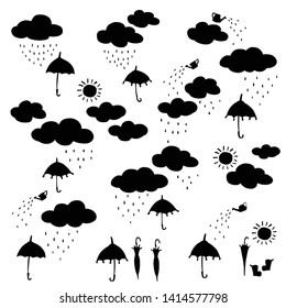 Pretty illustration material of a rain cloud and the umbrella,