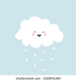 Pretty Kawaii cloud with stars. Vector illustration.
