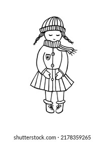Pretty kids. Line sketch. Winter story